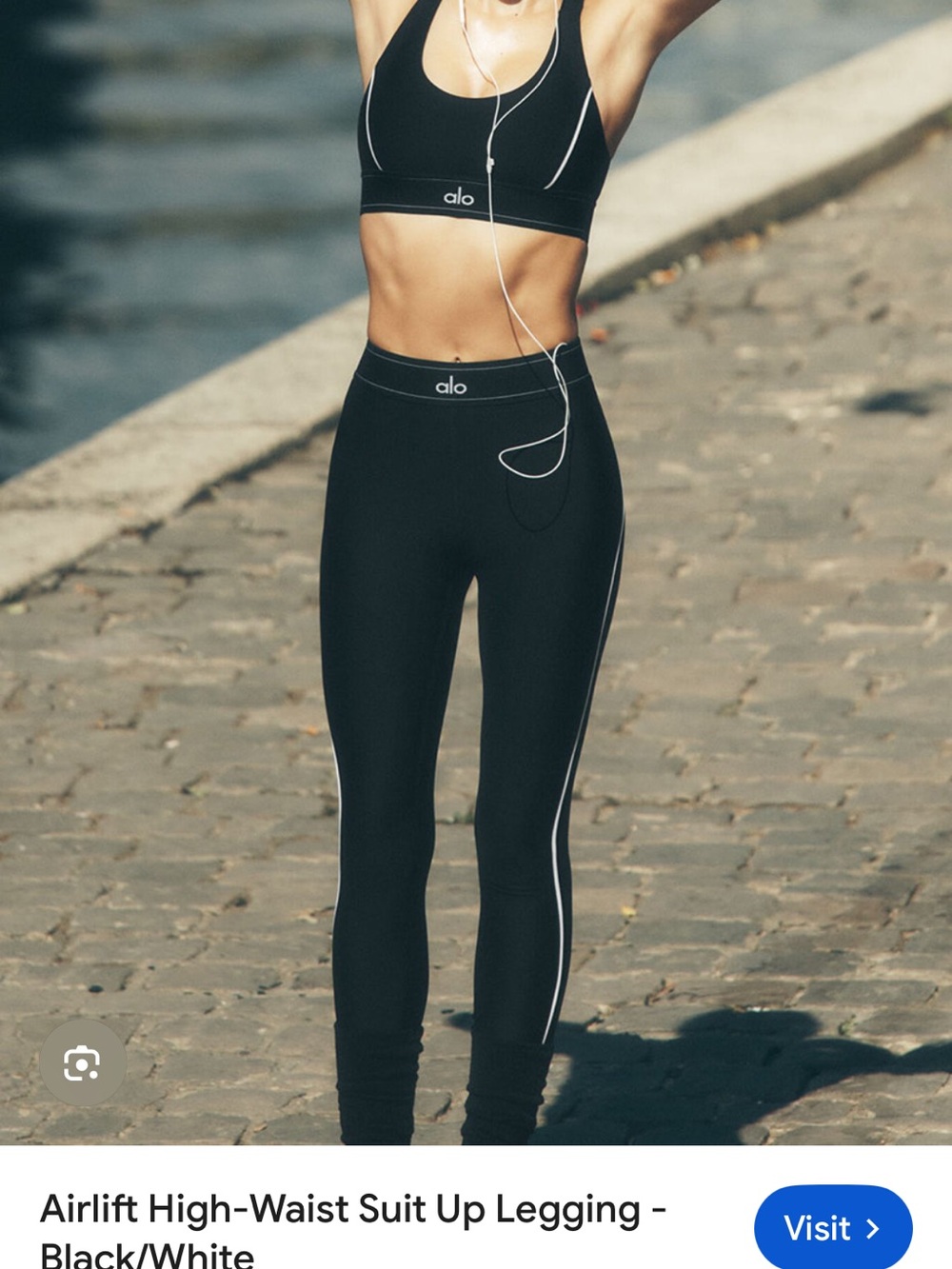 ALO Airlift High Waist Suit Up Yoga Black Leggings with White Piping Small